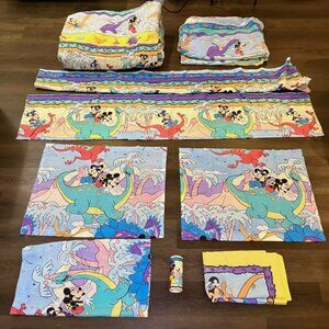 Vintage Disney Stone Age Mickey Minnie Dinosaur Twin Bedroom Set RARE
